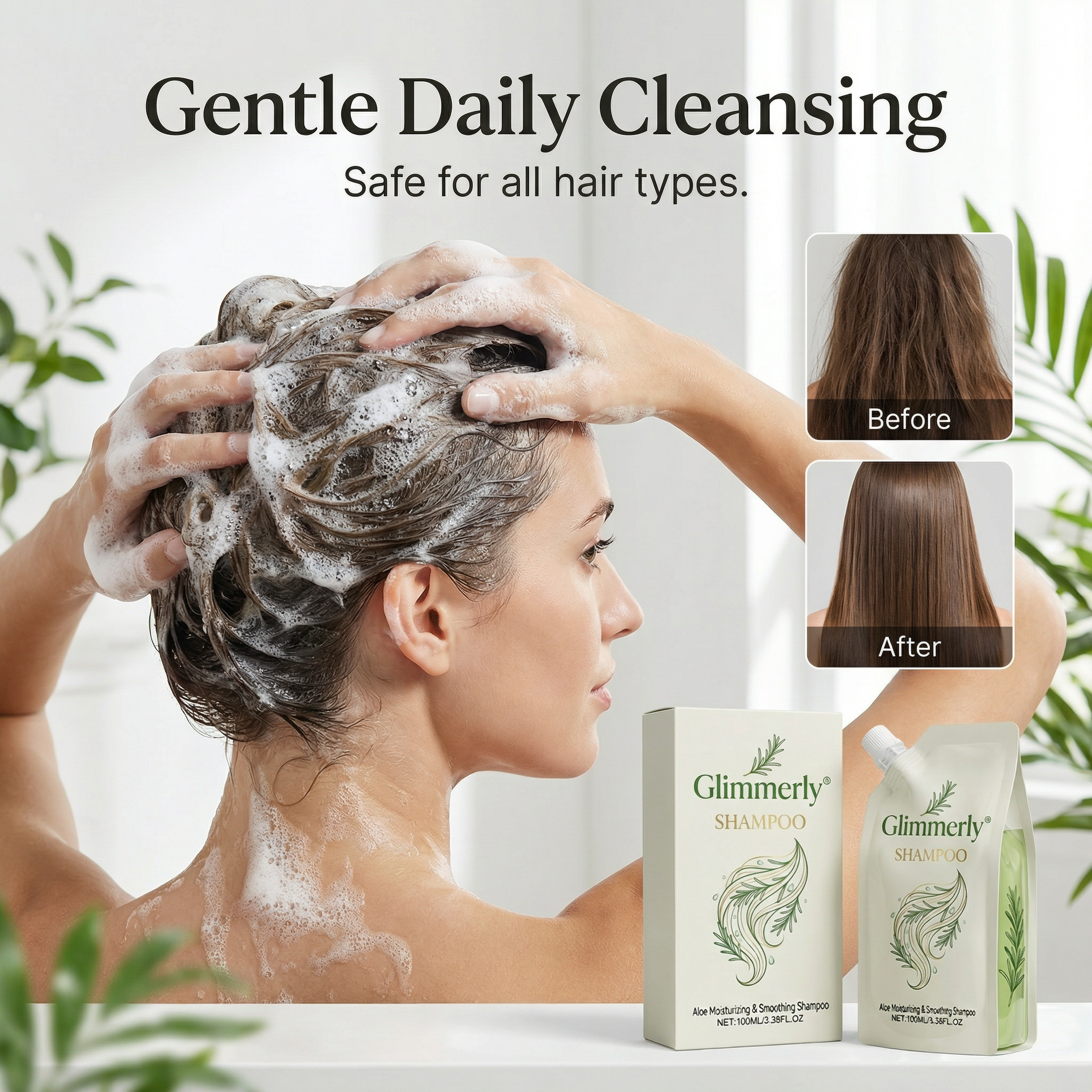 Glimmerly® Aloe Repair Shampoo — Hydrate, Strengthen & Restore Hair Naturally  已改 美
